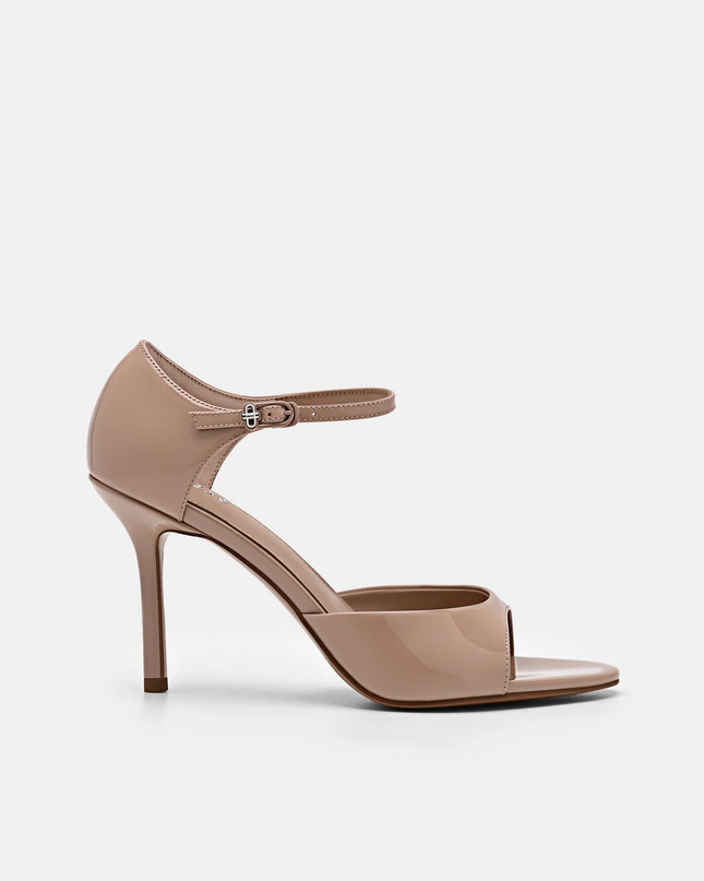 Leather Ankle Strap Stilletto Heel Sandals - Nude