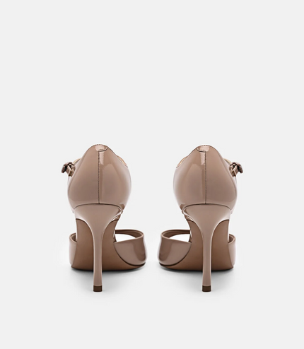 Leather Ankle Strap Stilletto Heel Sandals - Nude