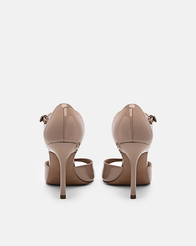 Leather Ankle Strap Stilletto Heel Sandals - Nude