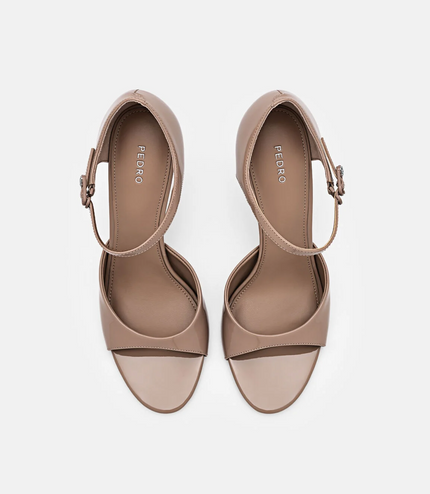 Leather Ankle Strap Stilletto Heel Sandals - Nude