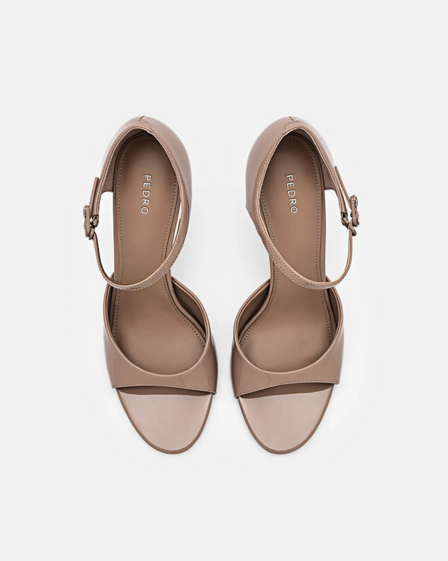 Leather Ankle Strap Stilletto Heel Sandals - Nude