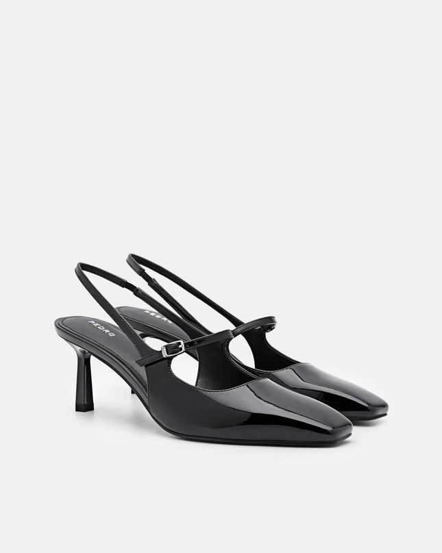 Leather Slingback Heel Pumps - Black