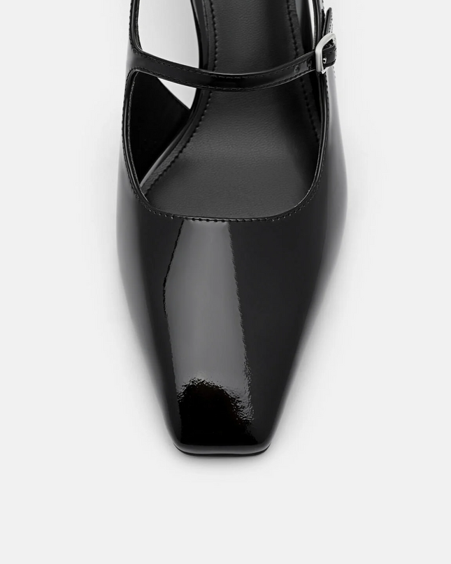 Leather Slingback Heel Pumps - Black