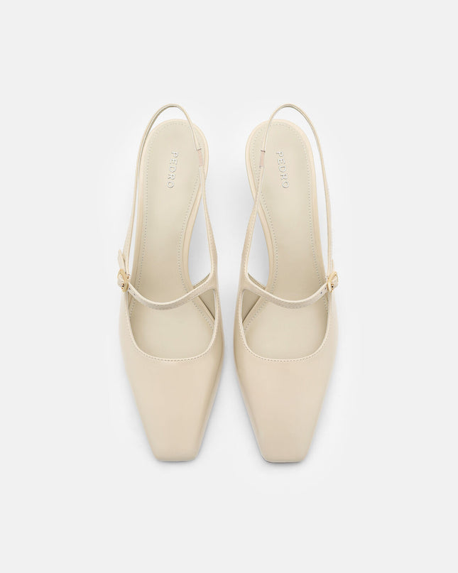Leather Slingback Heel Pumps - Chalk