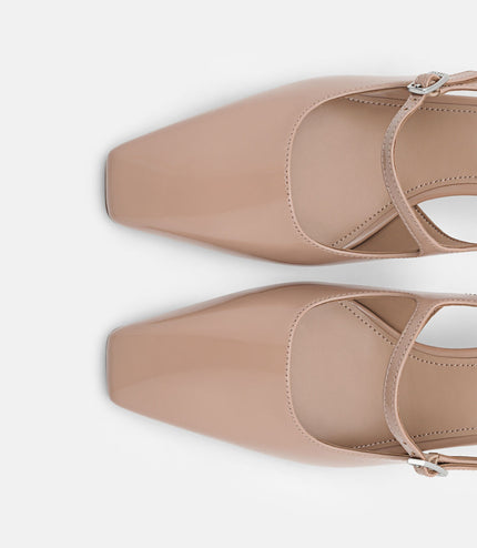 Leather Slingback Heel Pumps - Nude