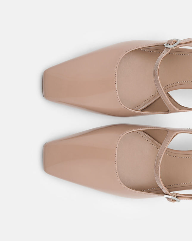 Leather Slingback Heel Pumps - Nude