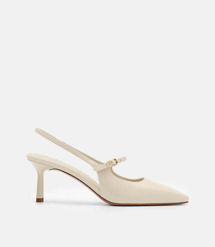 Leather Slingback Heel Pumps - Chalk