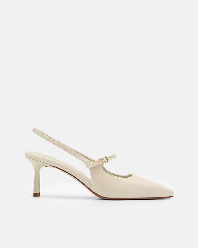 Leather Slingback Heel Pumps - Chalk
