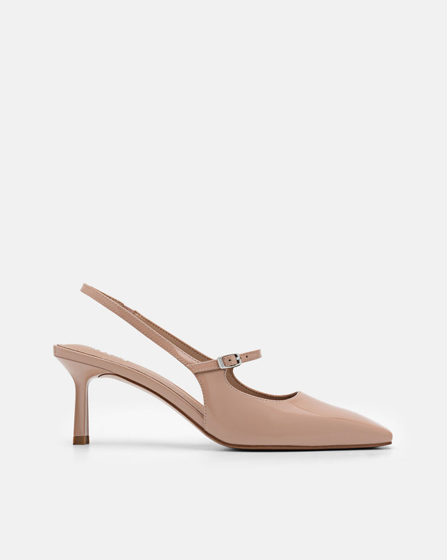 Leather Slingback Heel Pumps - Nude