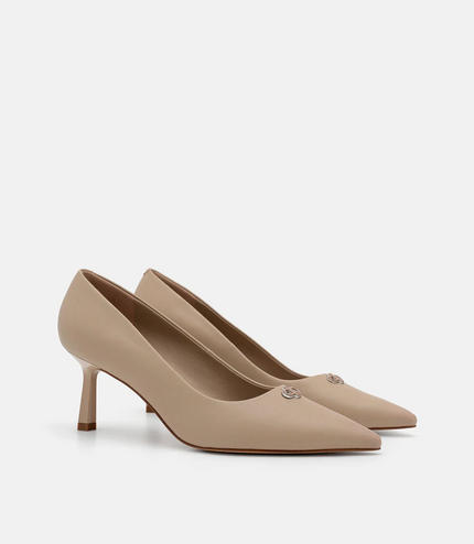 Leather Heel Pumps - Taupe