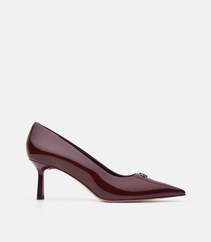 Leather Heel Pumps - Wine