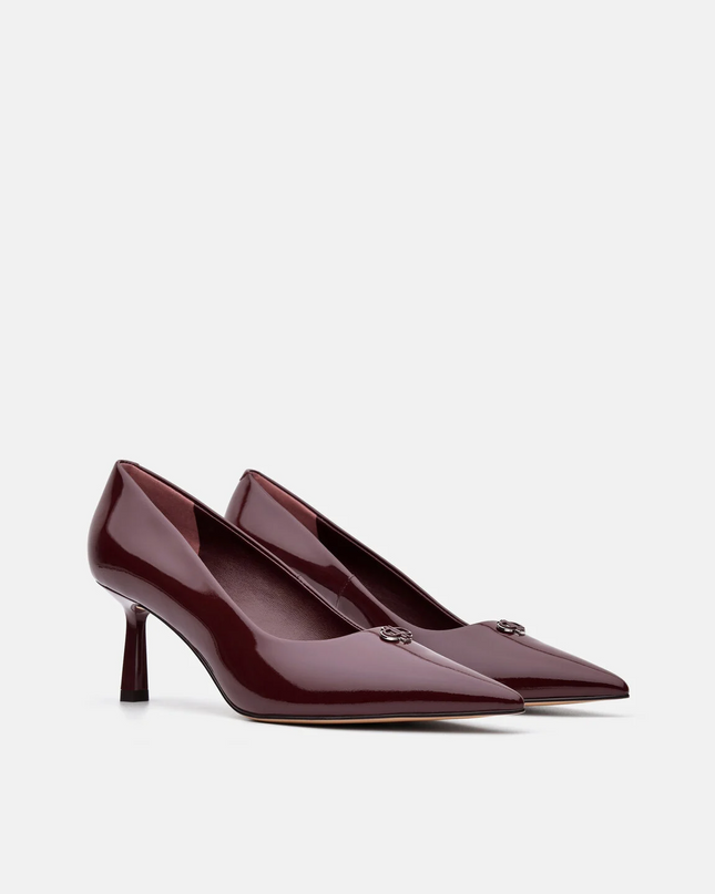 Leather Heel Pumps - Wine