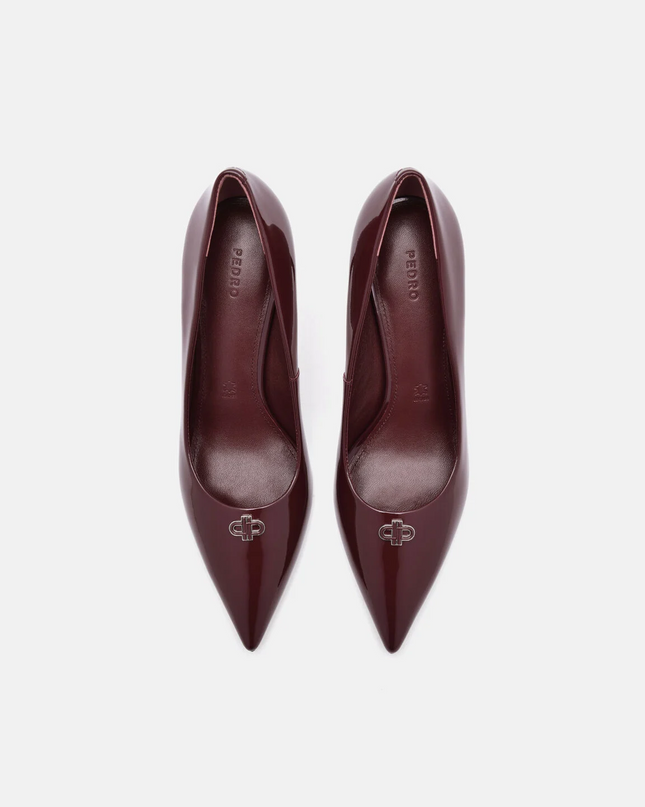 Leather Heel Pumps - Wine
