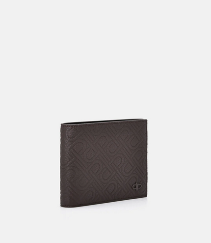 Embossed Leather Bi-Fold Flip Wallet -  Dark Brown