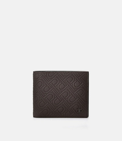 Embossed Leather Bi-Fold Flip Wallet -  Dark Brown