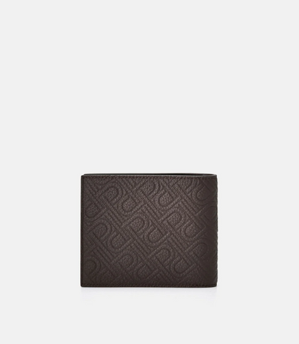 Embossed Leather Bi-Fold Flip Wallet -  Dark Brown