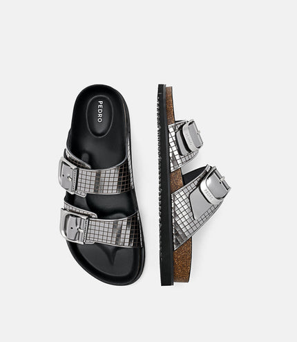 Helix Metallic Leather Sandals - Silver