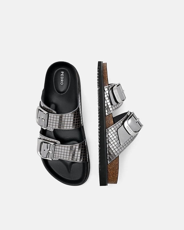 Helix Metallic Leather Sandals - Silver