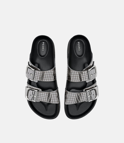 Helix Metallic Leather Sandals - Silver