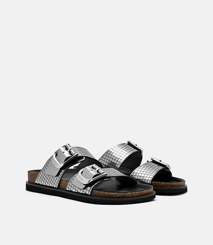 Helix Metallic Leather Sandals - Silver