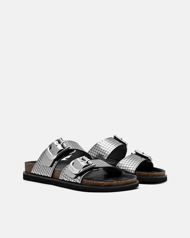 Helix Metallic Leather Sandals - Silver