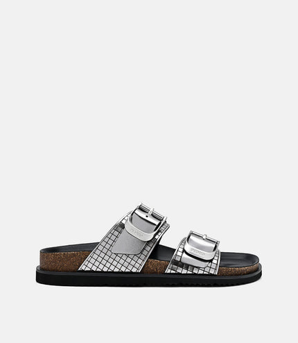 Helix Metallic Leather Sandals - Silver
