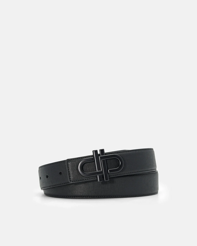 Saffiano Leather Reversible Tang Belt - Black