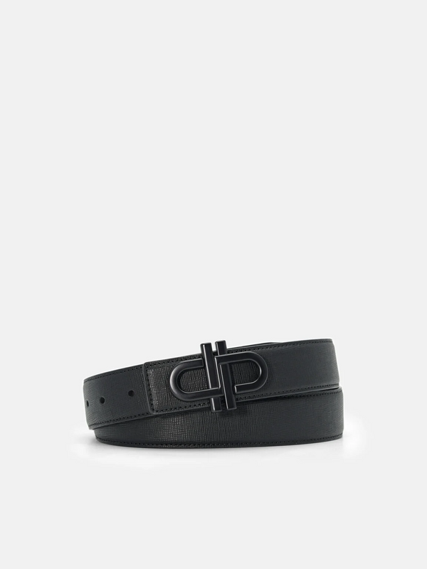 Saffiano Leather Reversible Tang Belt - Black