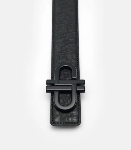Saffiano Leather Reversible Tang Belt - Black