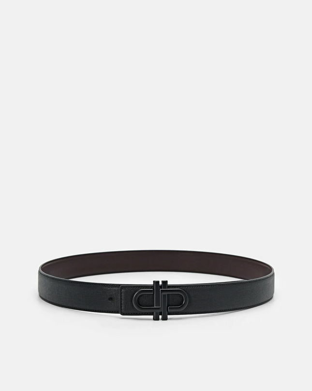 Saffiano Leather Reversible Tang Belt - Black