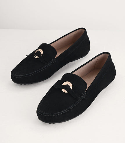 Suede Moccasins with Gold Embellishment