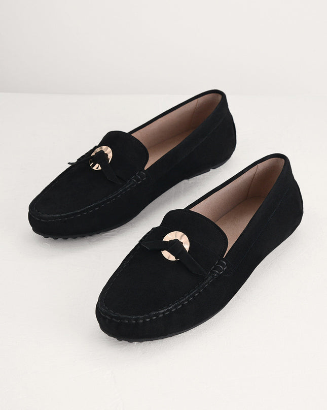 Suede Moccasins with Gold Embellishment