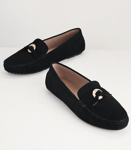 Suede Moccasins with Gold Embellishment
