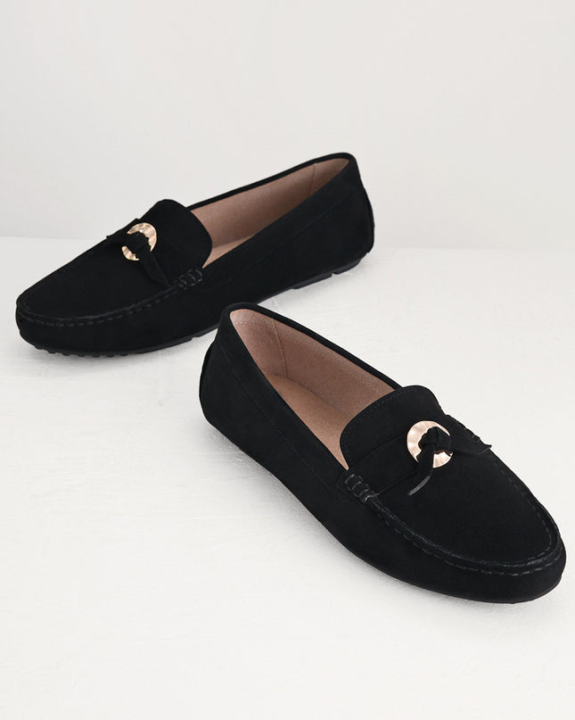 Suede Moccasins with Gold Embellishment