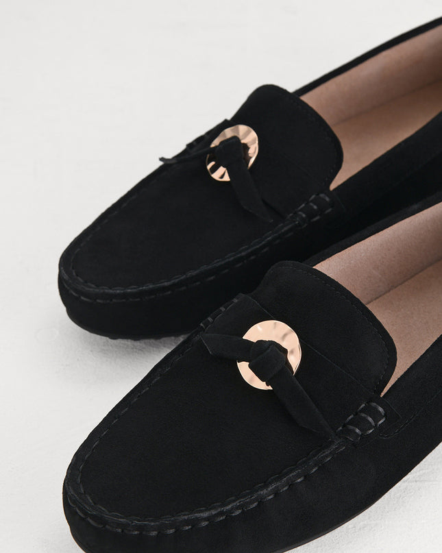 Suede Moccasins with Gold Embellishment