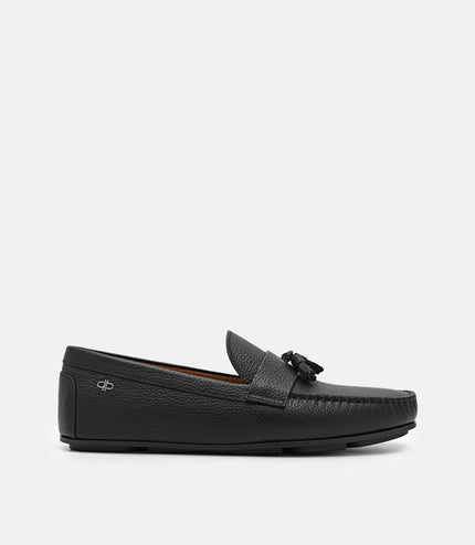 Leather Tassel Driving Shoes - Black