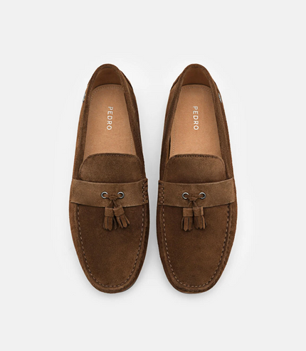 Leather Tassel Driving Shoes - Brown