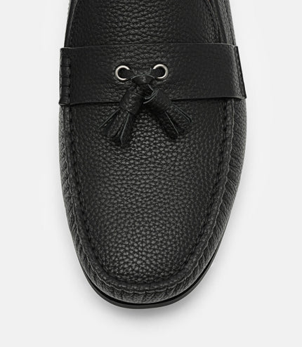 Leather Tassel Driving Shoes - Black