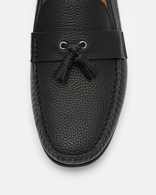 Leather Tassel Driving Shoes - Black