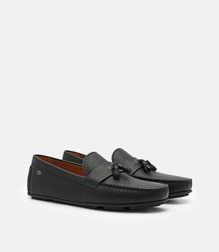 Leather Tassel Driving Shoes - Black