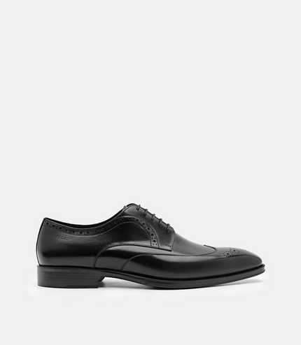 Leather Wingtip Derby Shoes - Black