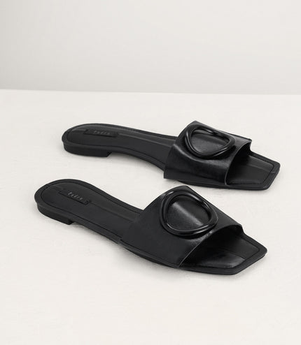 Ring Buckle Paneled Sandals