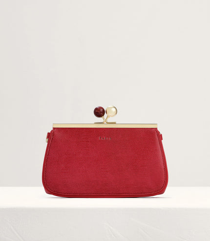 Kiss-Lock Leather Bag with Lizard Effect