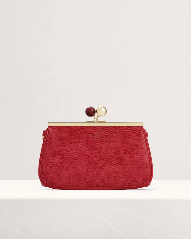 Kiss-Lock Leather Bag with Lizard Effect