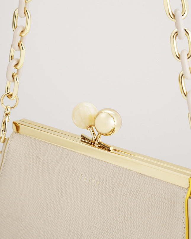 Kiss-Lock Leather Bag with Lizard Effect