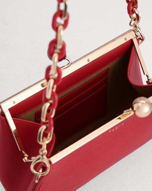 Kiss-Lock Leather Bag with Lizard Effect