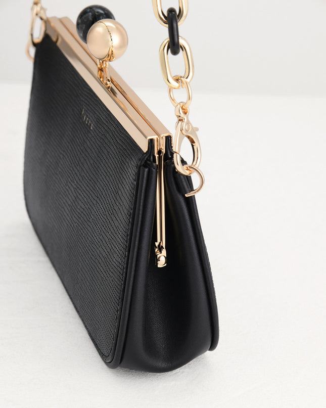 Kiss-Lock Leather Bag with Lizard Effect