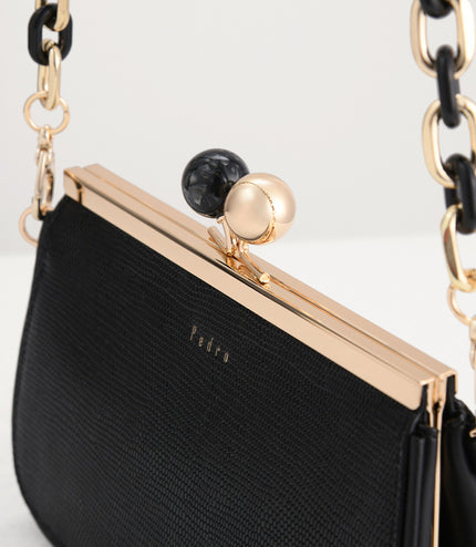 Kiss-Lock Leather Bag with Lizard Effect