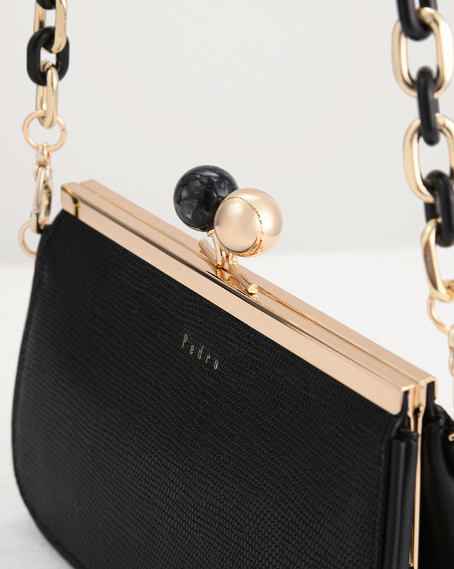 Kiss-Lock Leather Bag with Lizard Effect