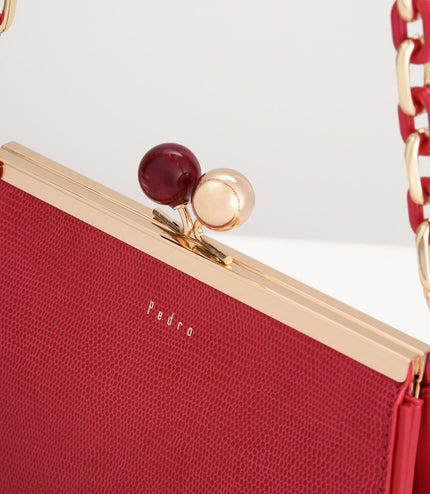 Kiss-Lock Leather Bag with Lizard Effect